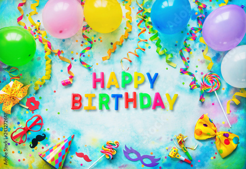 Photography colorful background with text Happy Birthday from birthday candles