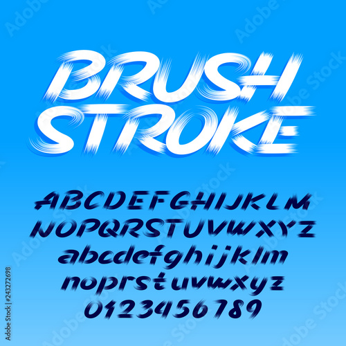 Brush stroke alphabet typeface. Uppercase and lowercase handwritten letters and numbers. Stock vector font for your design.
