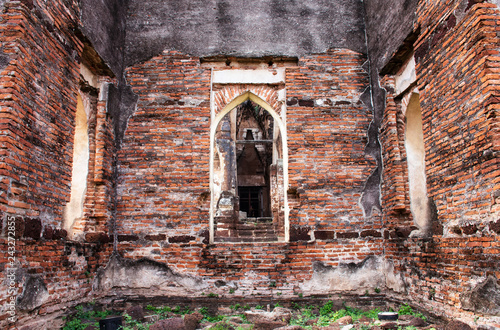 An ancient chamber inside of the old temple within the archeological site of Lop Buri Provice, Thailand