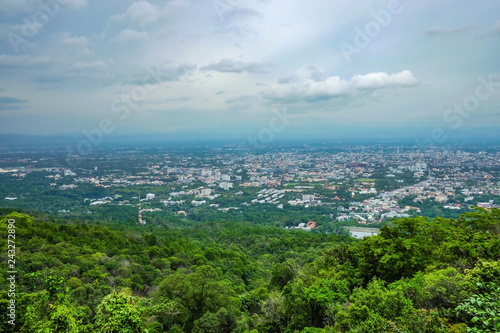 Beautiful Cityscape View of Chiang mai city on Doi Suthep Mountain in day time at chiang mai City Thailand © Sumeth