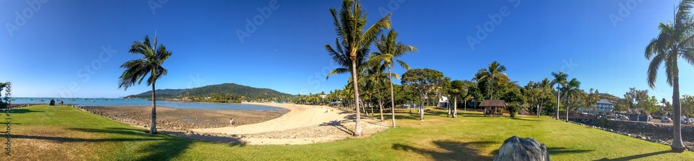 Airlie Beach coastline, panoramic view on a sunny winter day