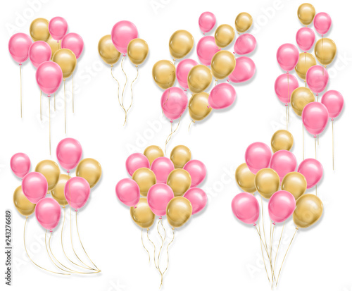 Pink and yellow balloons set Vector realistic. 3d illustration collection for...