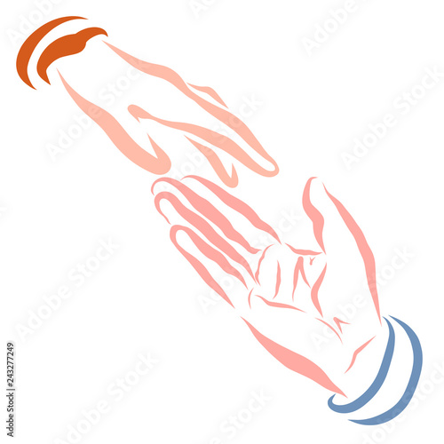 Two hands reaching out to each other, caring or loving