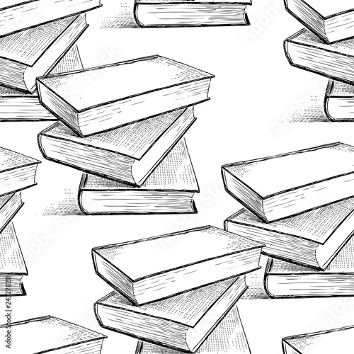 Seamless pattern of the books sketches
