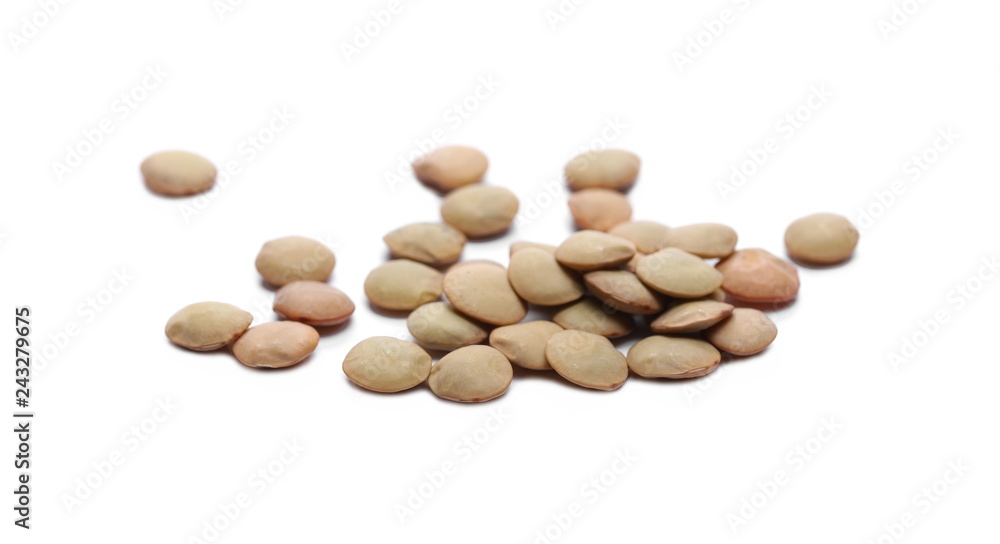 Green lentils, macro isolated on white background Green lentils, macro isolated on white background