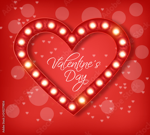 Love heart in lights Vector realistic. Special Valentine day card. Red romant...
