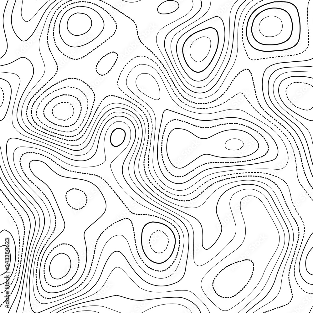 Contour Lines Actual Topography Map Black And White Seamless Design