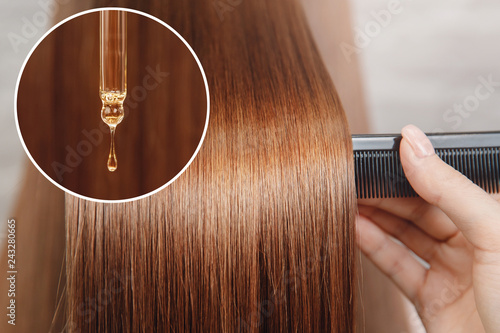 Oil hair treatment for woman. Concept hairdresser spa salon
