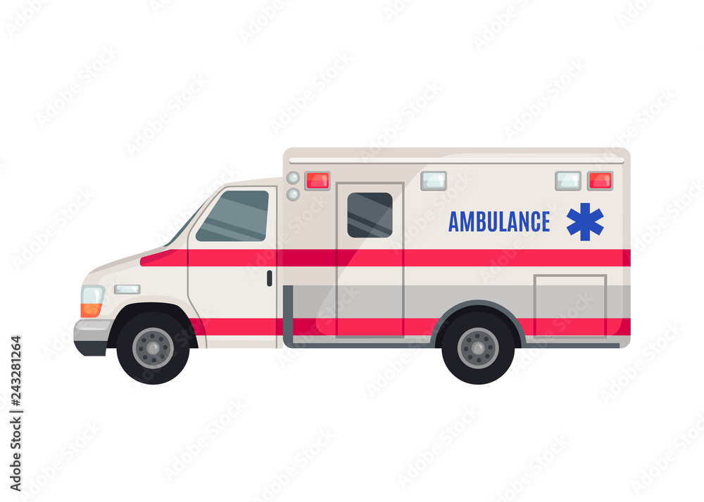 Ambulance Car icon in flat style isolated on white background.