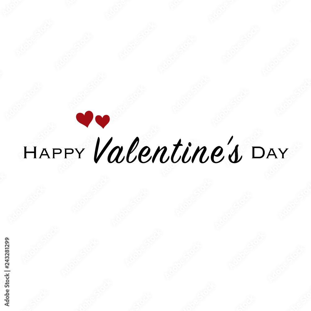 Happy Valentines Day greeting card with black font and red heart