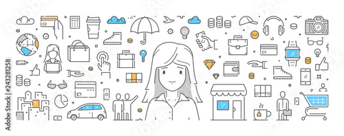 Vector line web banner for online sales. Open path.