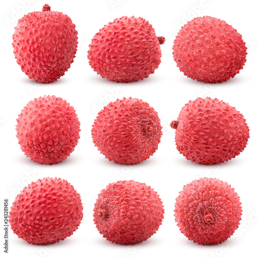 lychee, clipping path, isolated on white background, full depth of field photo