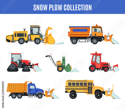 Snow Plow collection in flat style on white.
