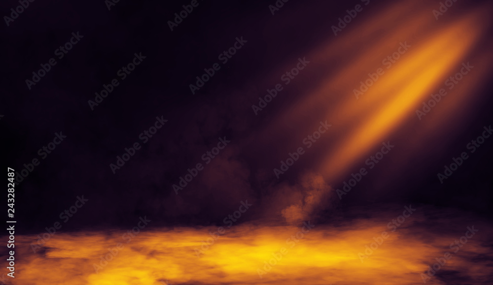 Fototapeta premium Abstract fire smoke on floor with light effect. Lighting spotlighting texture overlays.
