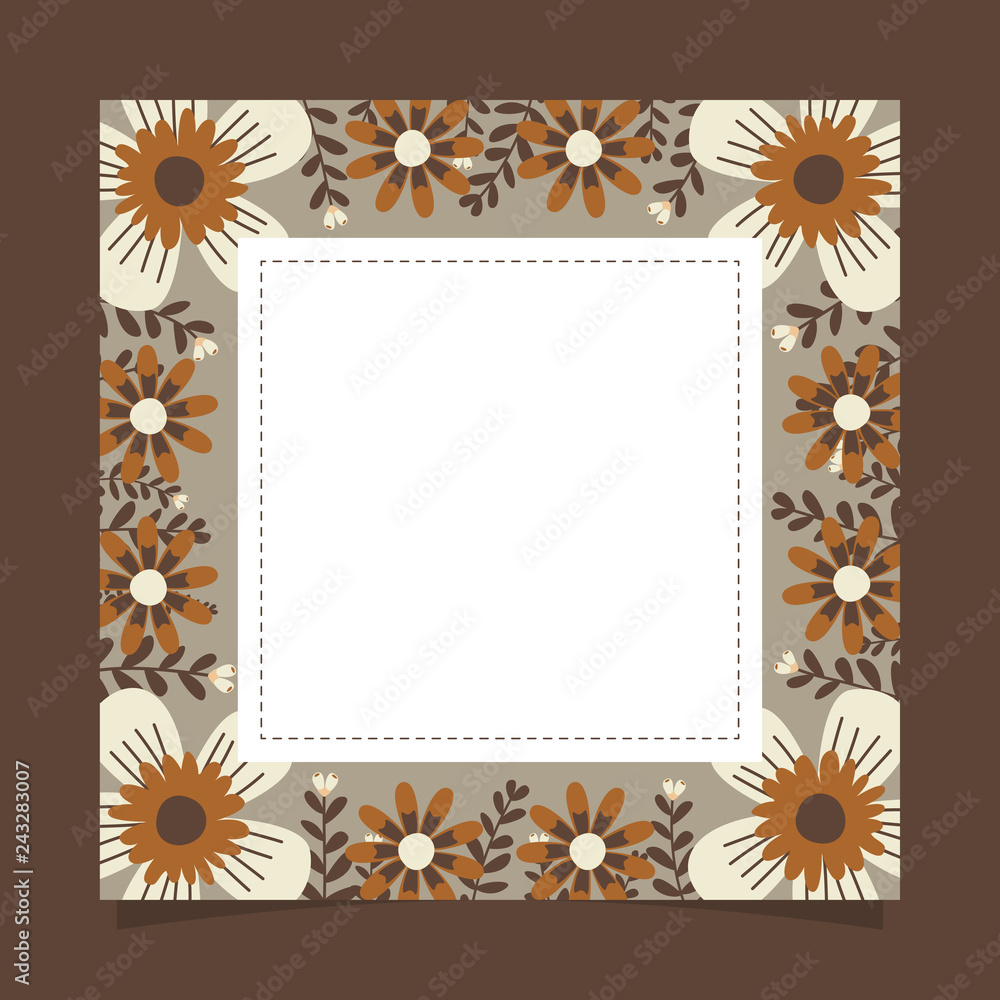 Floral greeting card and invitation template for wedding or birthday anniversary, Vector square shape of text box label and frame, Autumn flowers wreath ivy style with branch and leaves. Floral greeting card and invitation template for wedding or birthday anniversary, Vector square shape of text box label and frame, Autumn flowers wreath ivy style with branch and leaves.