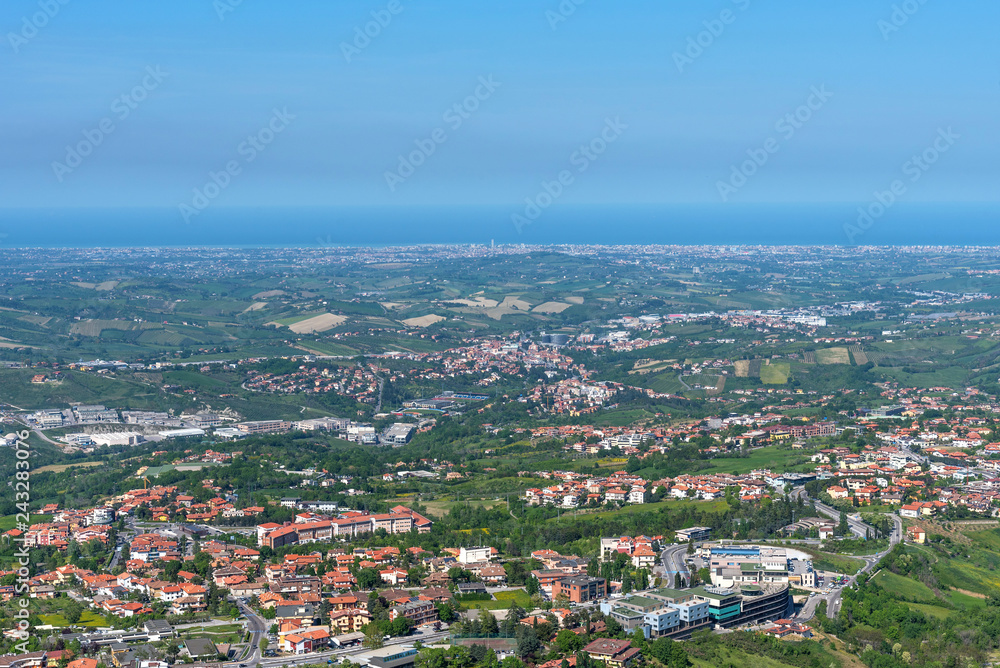 Summer panorama Republic of San Marino and Italy.