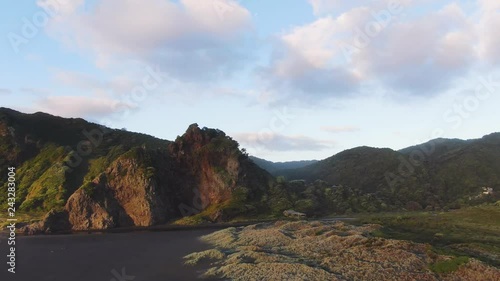 Karekare Beach flight showing the Waitakere ranges