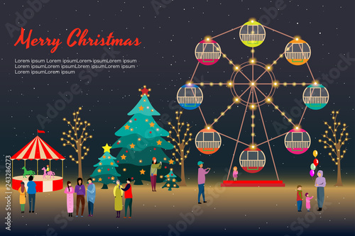 christmas festival background design people celegrate new year together at carnival fun fair