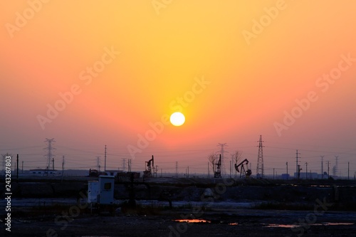 Jidong oilfield sunset scenery, closeup of photo photo