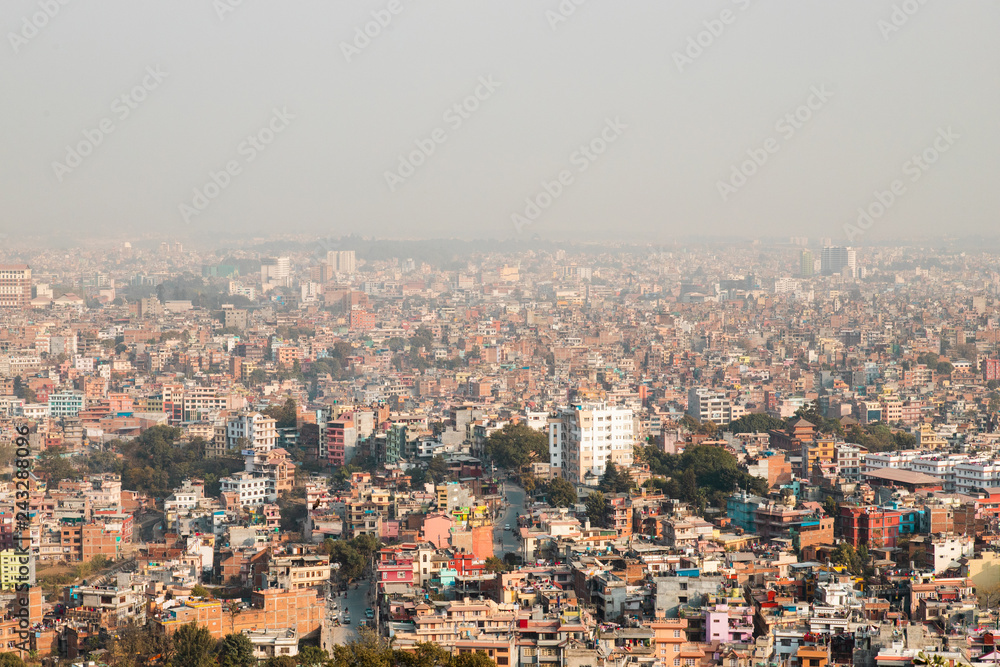 Wide cityscape building view of Kathmandu, Nepal.