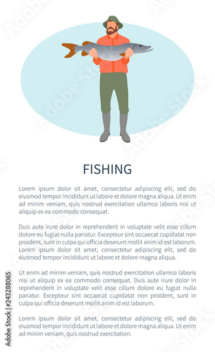 Fishery Sport or Hobby Activity Poster with Fisher
