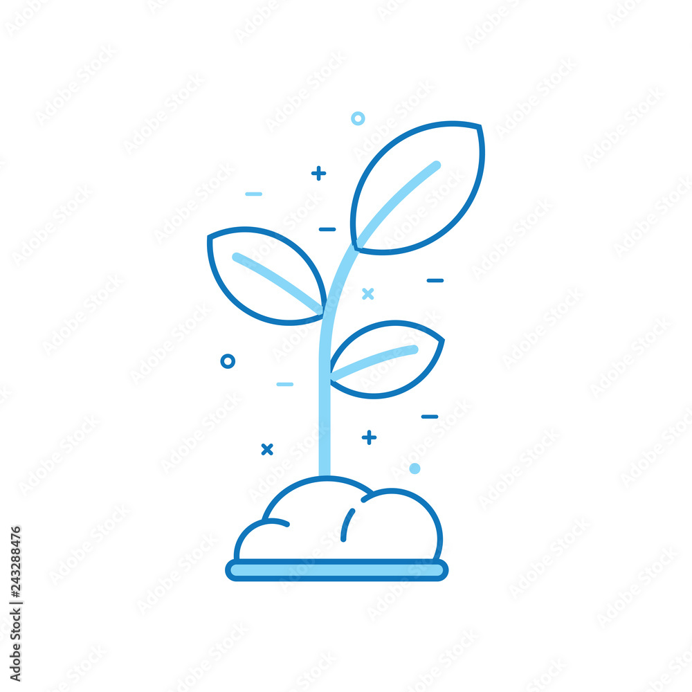 Green seedling with leaves and soil logo or emblem tempate Abstract growing plant vector illustration. Spring sprout icon in flat design. Growing and gardening symbol in line art. Green seedling with leaves and soil logo or emblem tempate Abstract growing plant vector illustration. Spring sprout icon in flat design. Growing and gardening symbol in line art.