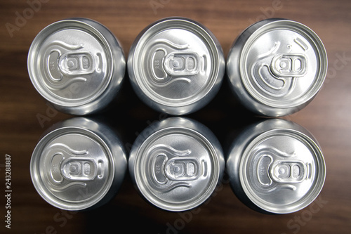 Cans of sweet drinks  or beer  soda cans
