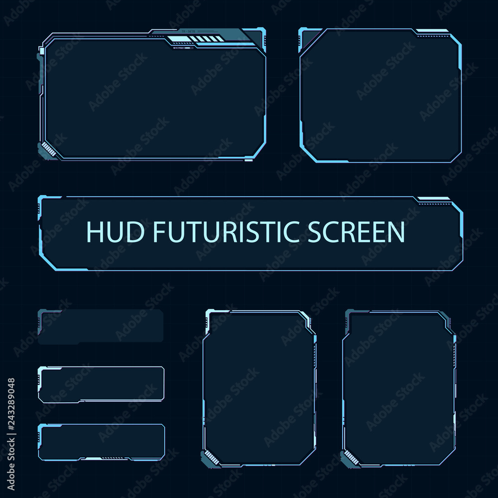 Futuristic touch screen of user interface. Modern HUD control panel. High tech screen for video game. Sci-fi concept design. Vector illustration.