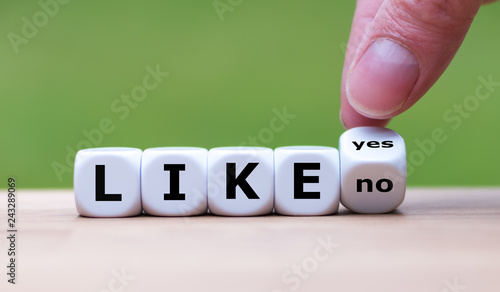 To like something? Hand turns a dice and changes the word "no" to "yes"