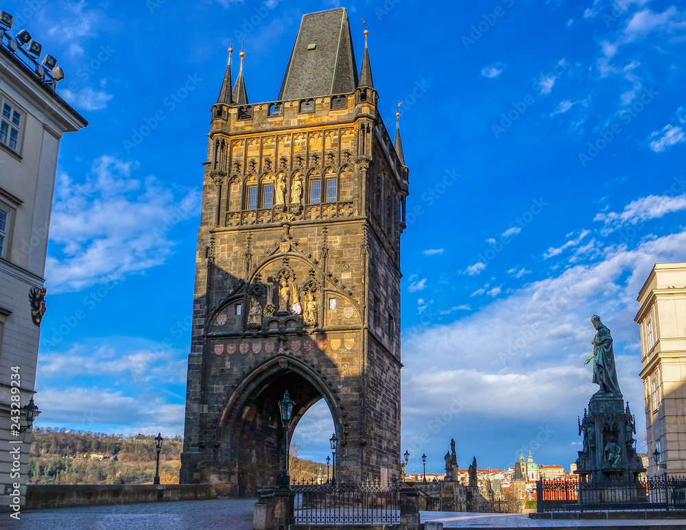 Old Town Tower on Charles Bridge (Karluv Most) in Prague (Praha), Czech Republic