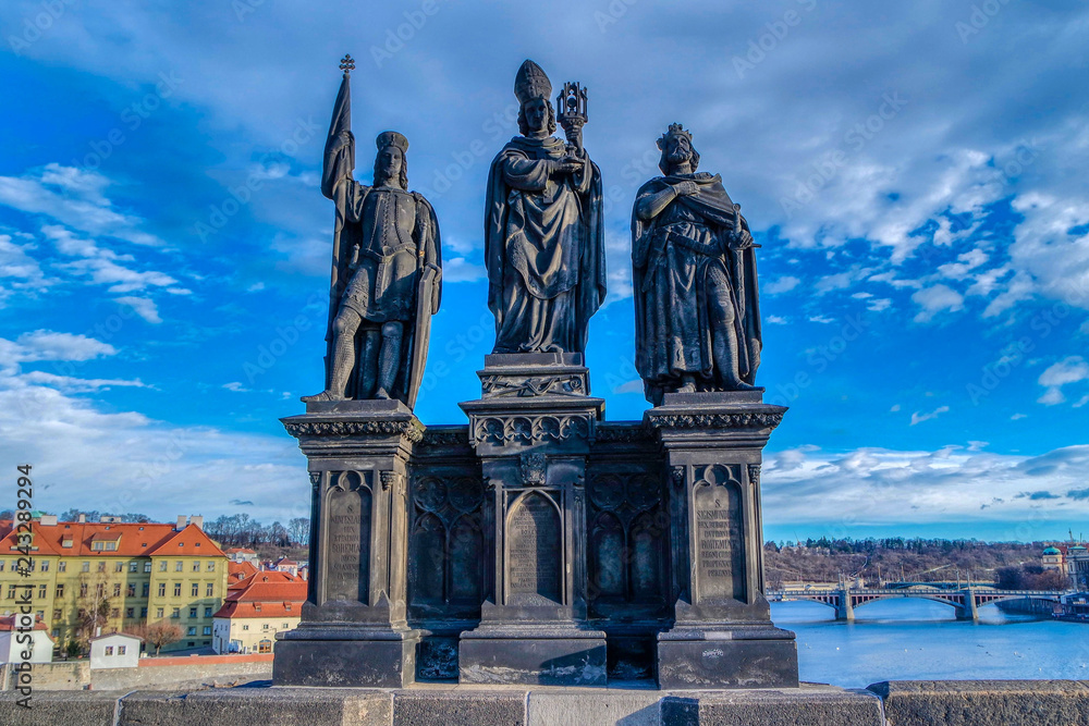 Statues on Charles Bridge (Karluv Most) in Prague (Praha), Czech Republic