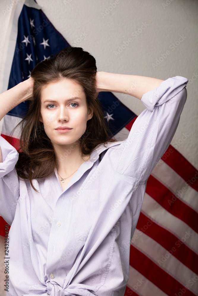 Beautiful student with Flag of United States of America Beautiful student with Flag of United States of America