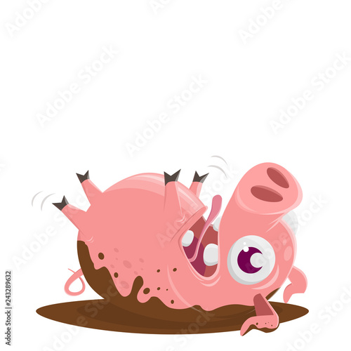 funny pig rolling in the mud
