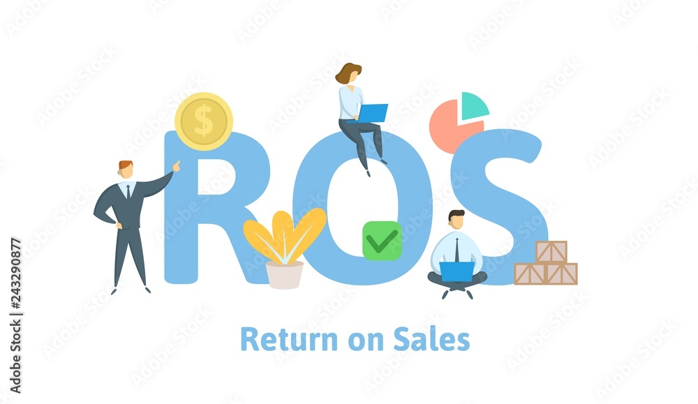 ROS, Return on Sales. Concept with keywords, letters and icons. Colored