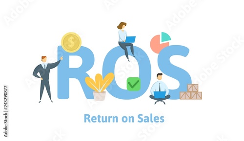 ROS, Return on Sales. Concept with keywords, letters and icons. Colored flat vector illustration. Isolated on white background.