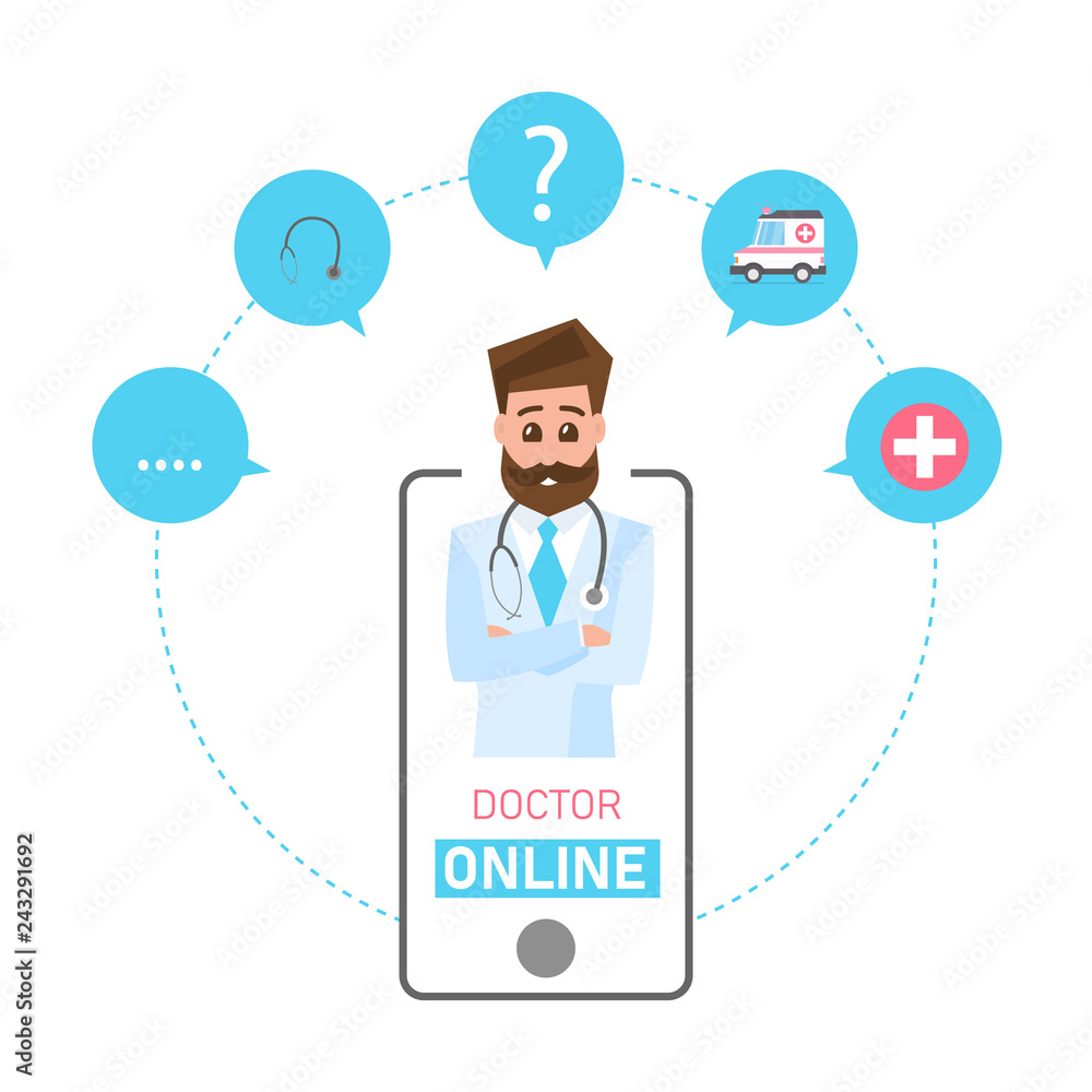 Online doctor concept. Online medical consultation and support. Vector illustration Online doctor concept. Online medical consultation and support. Vector illustration