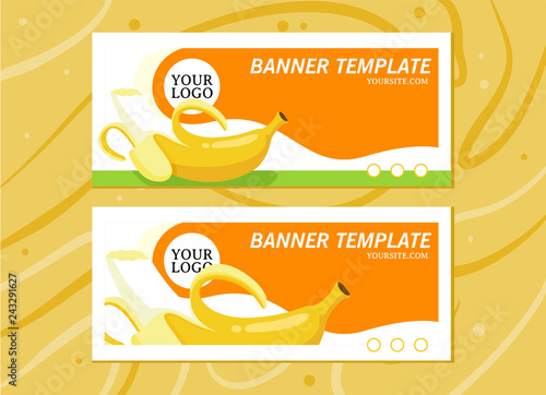 Banner template for fruitshop website on wood background photo