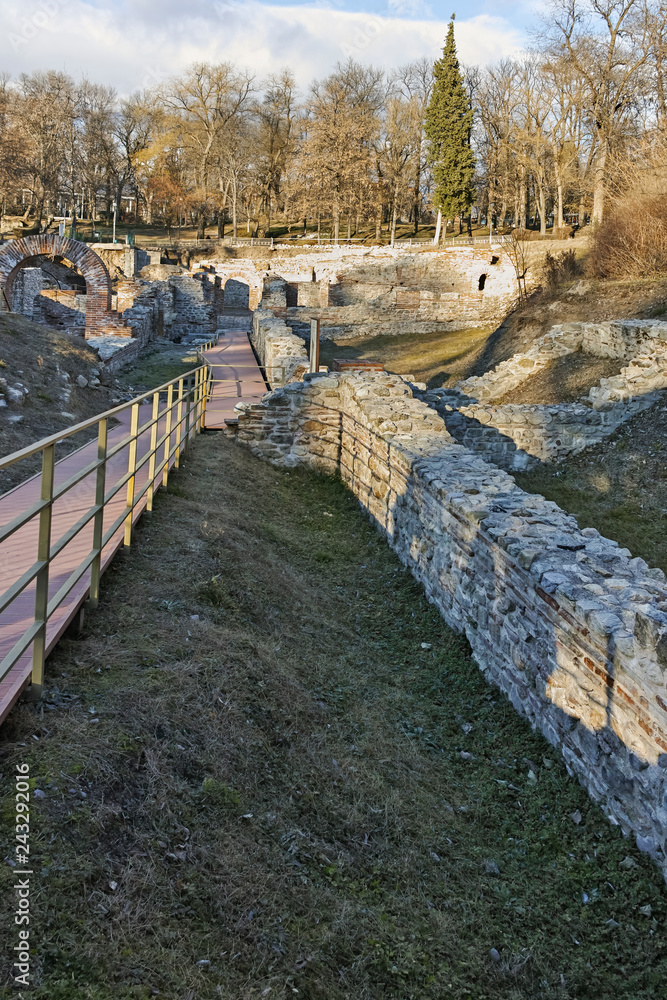 Fototapeta premium Sunset view of The ancient Thermal Baths of Diocletianopolis, town of Hisarya, Plovdiv Region, Bulgaria