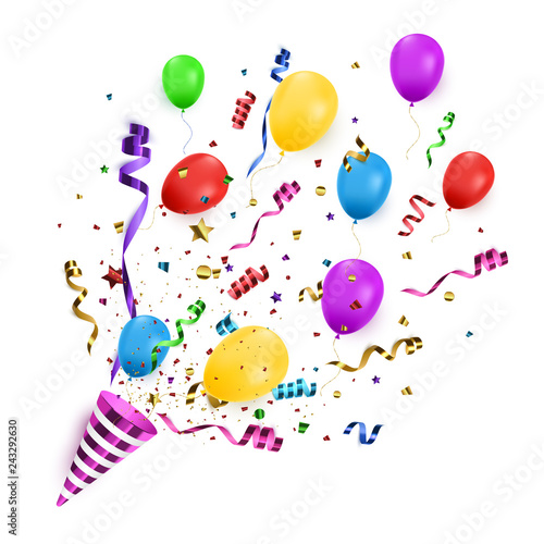 Vector confetti. Festive illustration. Party popper isolated.