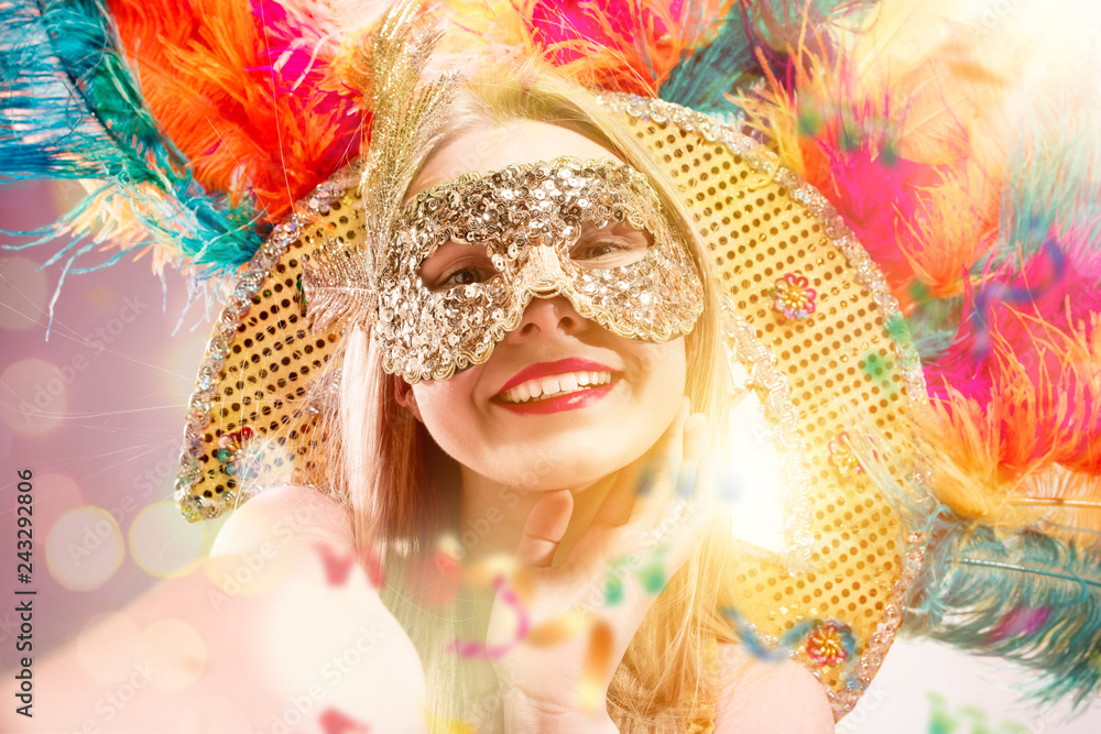 Fotografie, Obraz Beautiful young woman in carnival mask