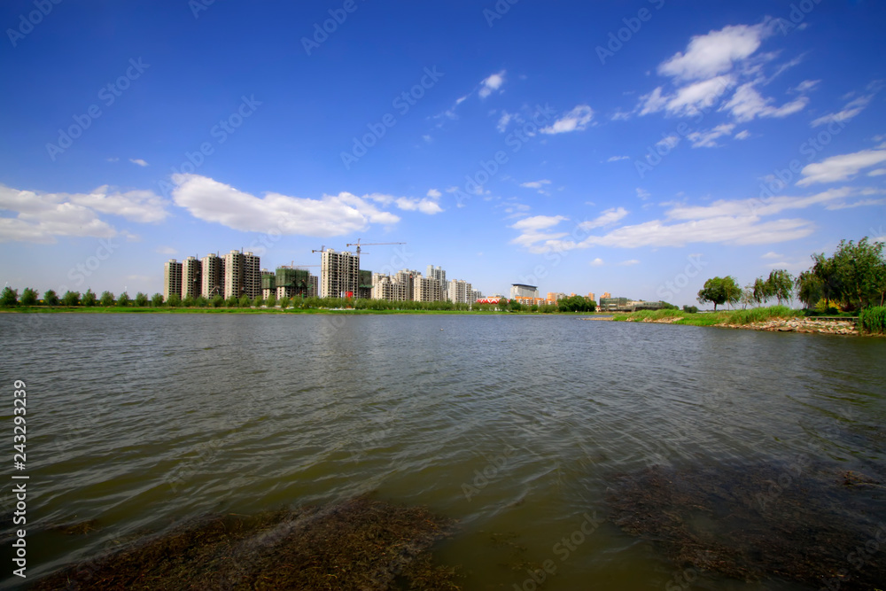Beautiful city scenery, rivers and buildings
