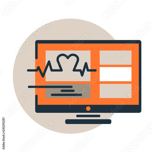 Vector icon of medical software monitoring. Heartbeat on monitor. Trendy flat line design style