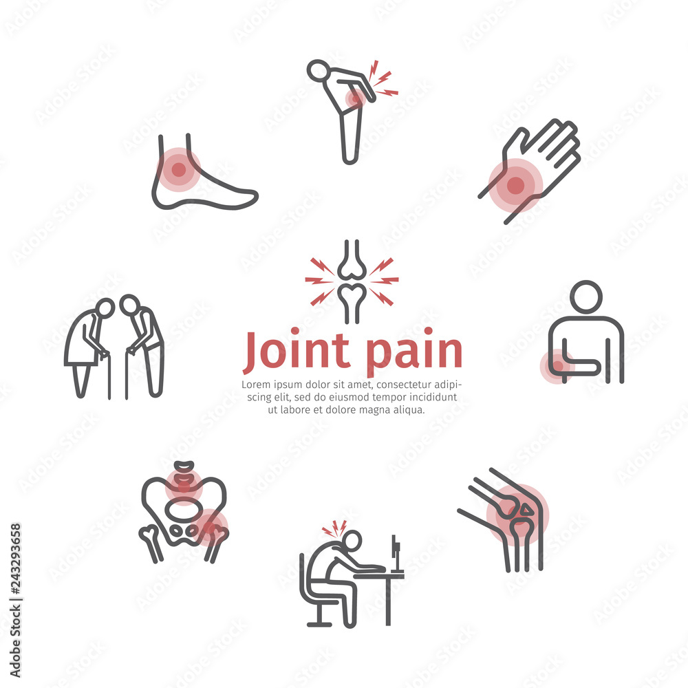 Joint pain banner. Icons set. Vector signs for web graphics. Joint pain banner. Icons set. Vector signs for web graphics.