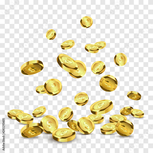 Realistic golden coins isolated. Vector illustration. Success concept.