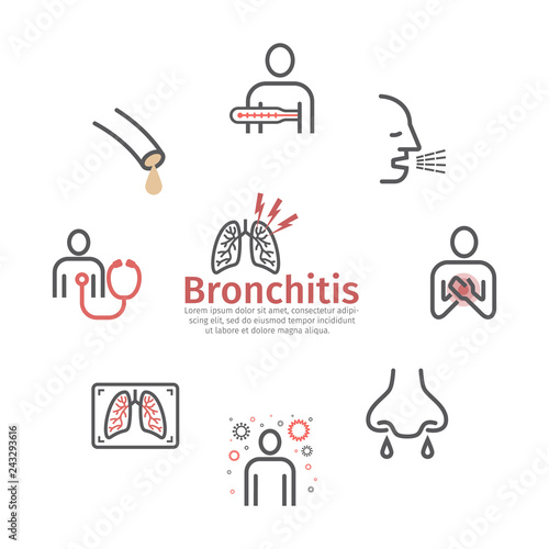 Bronchitis banner. Line icons. infographic symbol. Vector sign for web graphic.