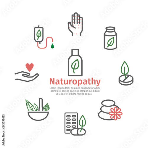 Alternative Medicine banner. Naturopathy line icons. Vector sign for web graphic.