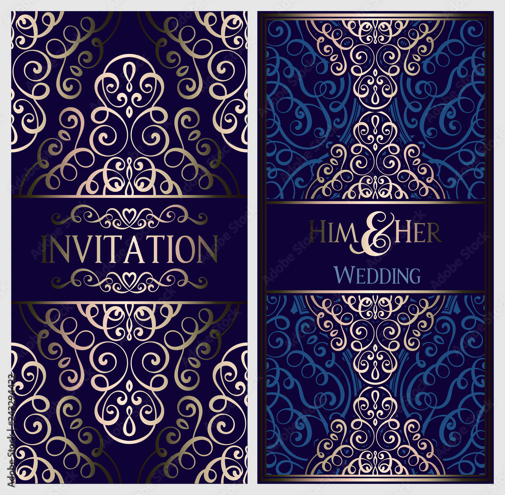 Wedding invitation card with gold shiny eastern and baroque rich ...