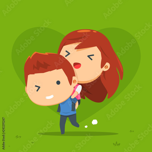a couple is doing a piggyback