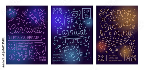 Set of poster or invitation templates for masquerade ball, carnival, costume ...