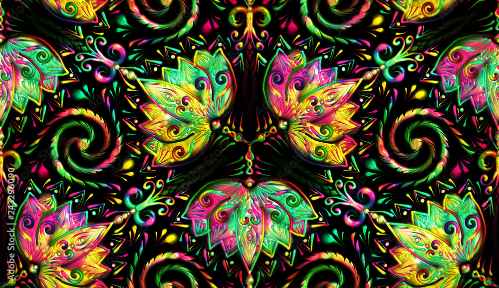 Naklejka premium Floral Seamless Repeat Pattern, Flower Mandala, Nature Background